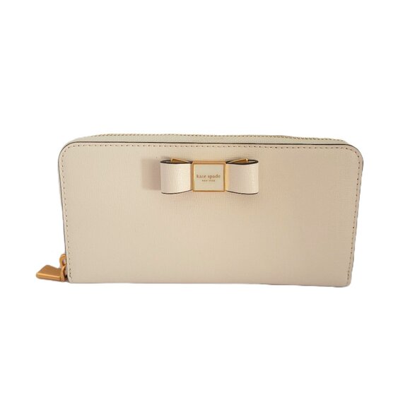 Kate Spade K9925 Morgan Bow Embellished Saffiano Zip Continental Wallet Parchmen - Picture 1 of 6